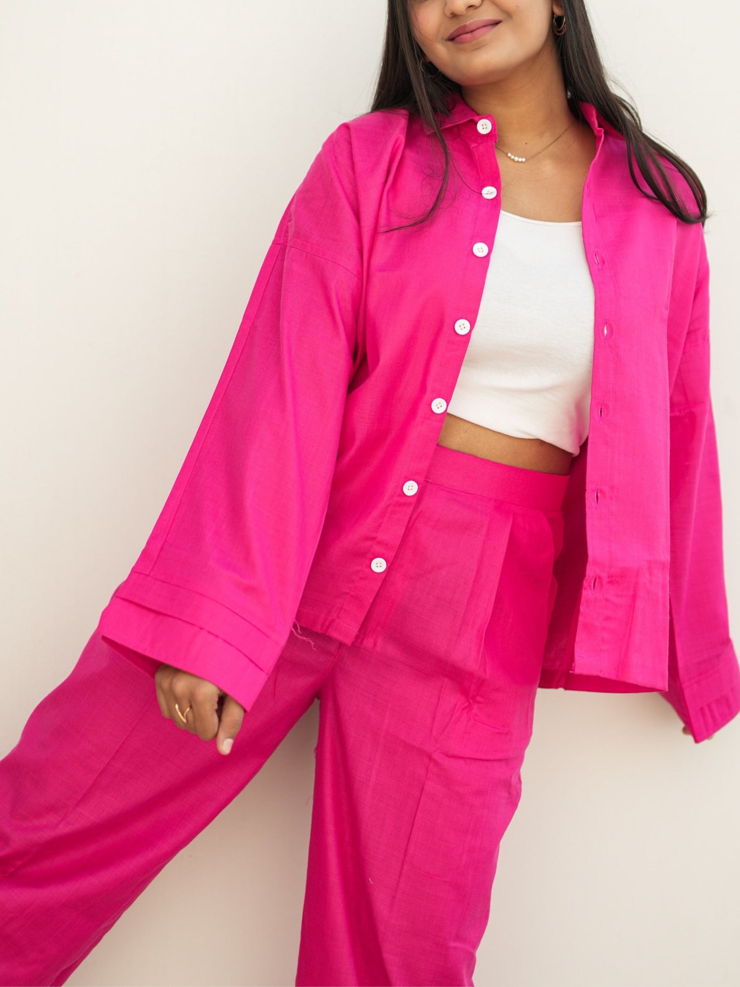 Fuchsia Pink Shirt Pant Co-Ord Set